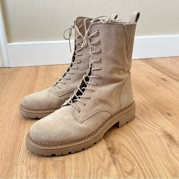 Sam Edelman Lex Combat Boots Cream Sesame Suede Leather Size 7 - Picture 4 of 13